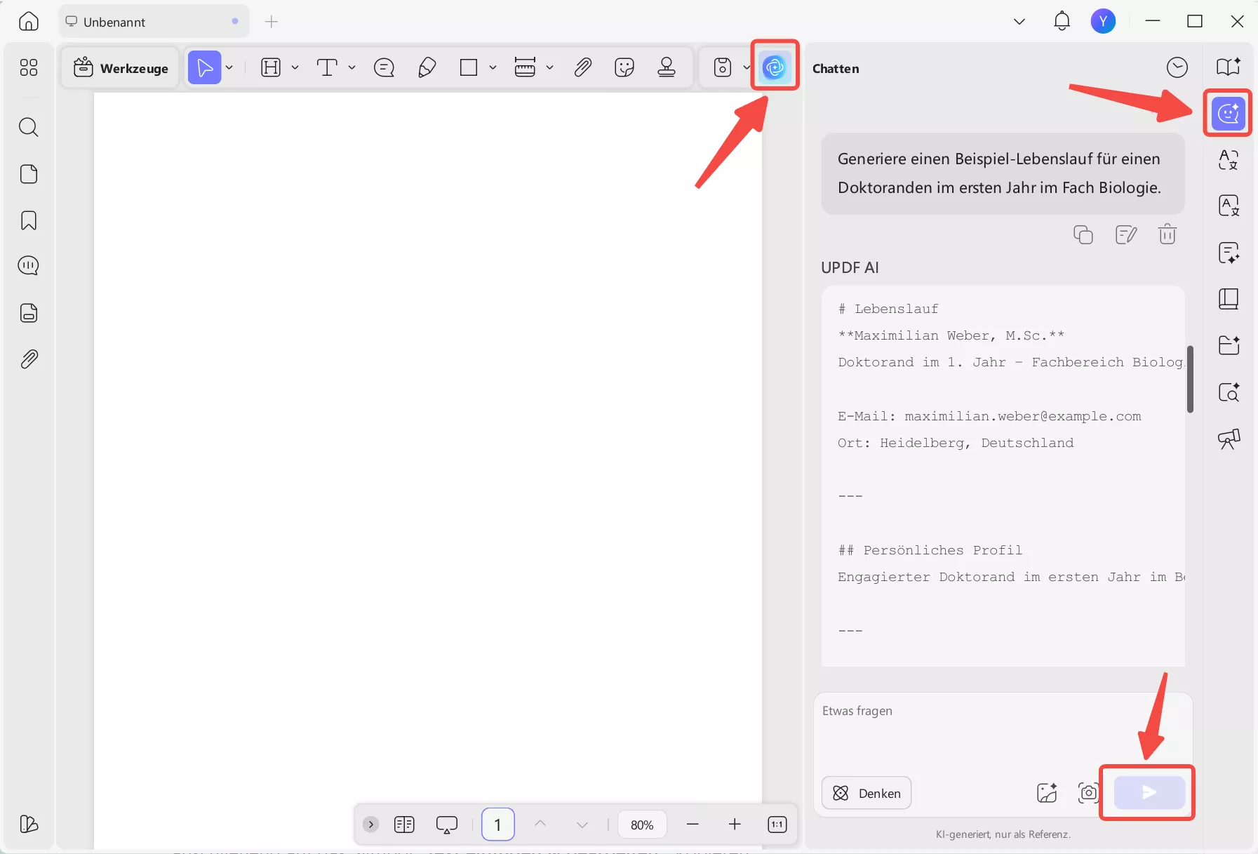 Zugriff auf updf ai Lebenslauf-Beispiel generieren