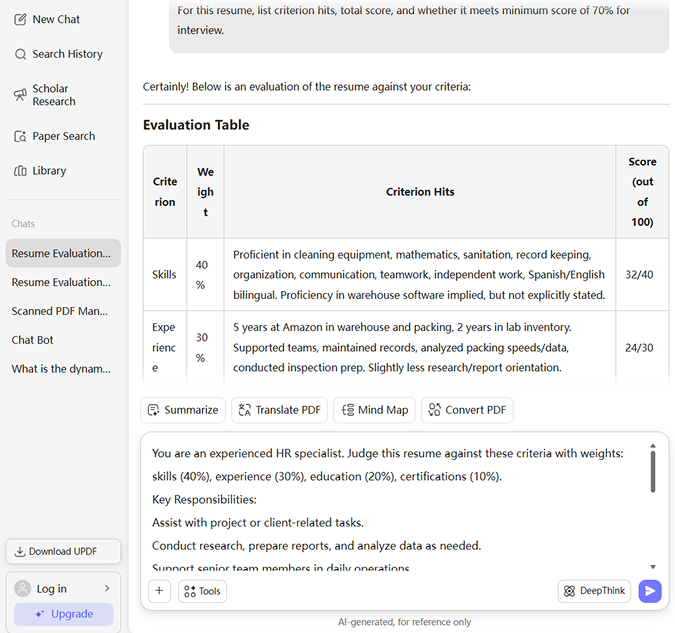 UPDF AI ai cv screening
