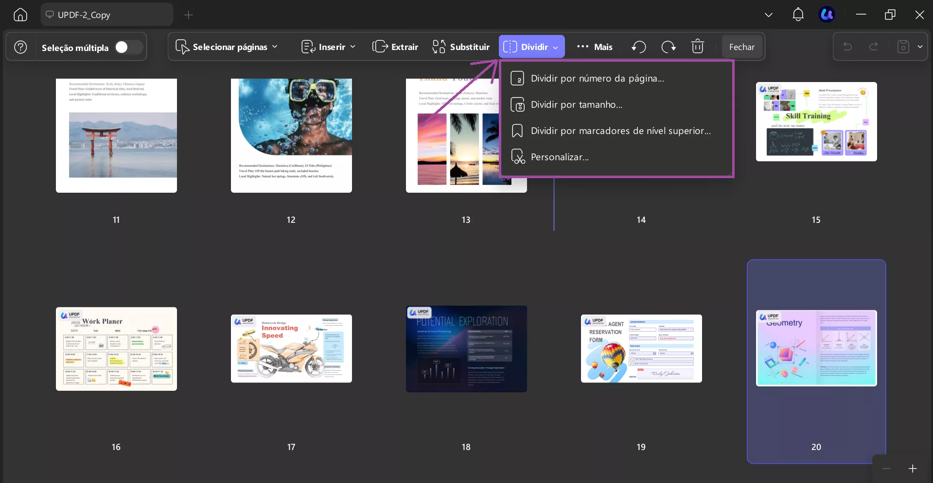 Dividir arquivos PDF grandes no UPDF