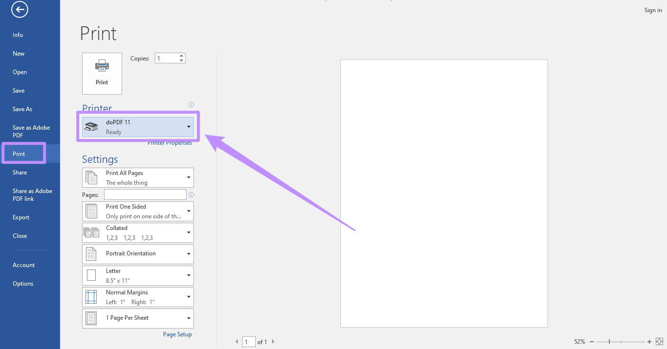 choose dopdf under print