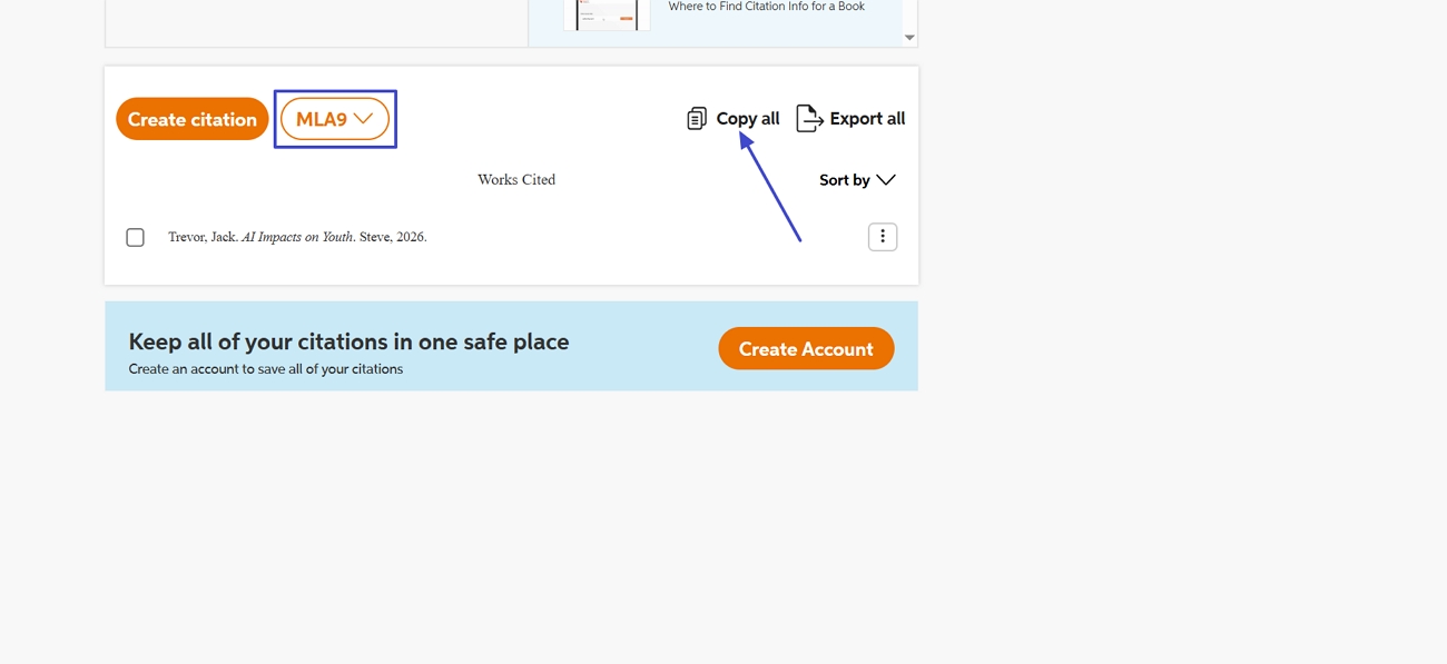 copy generated citation future use