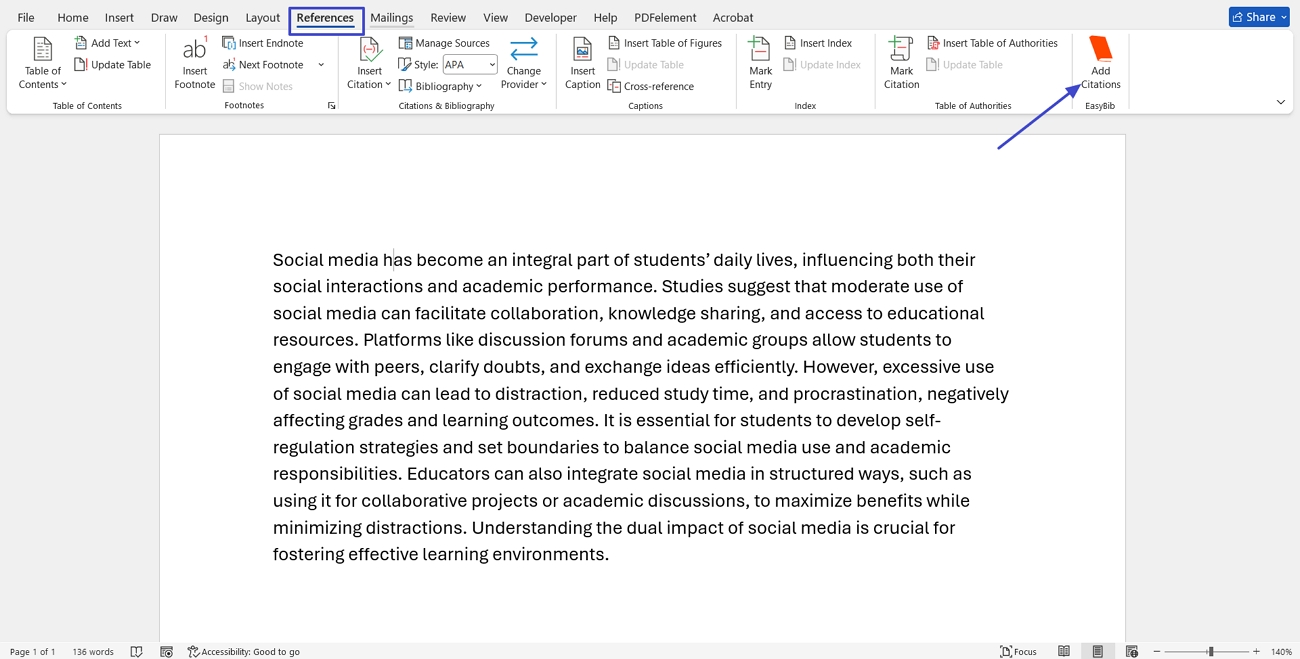 access easybib add in word