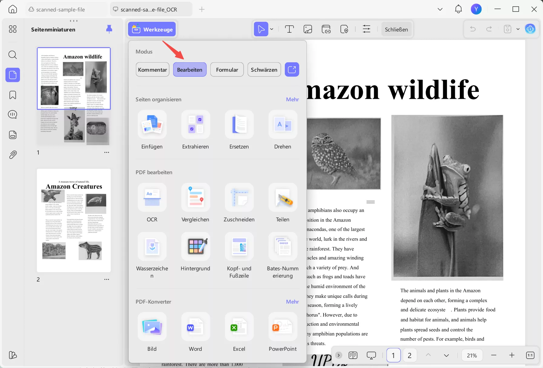 Wählen Sie unter „Extras“ die Option „Bearbeiten“ aus.