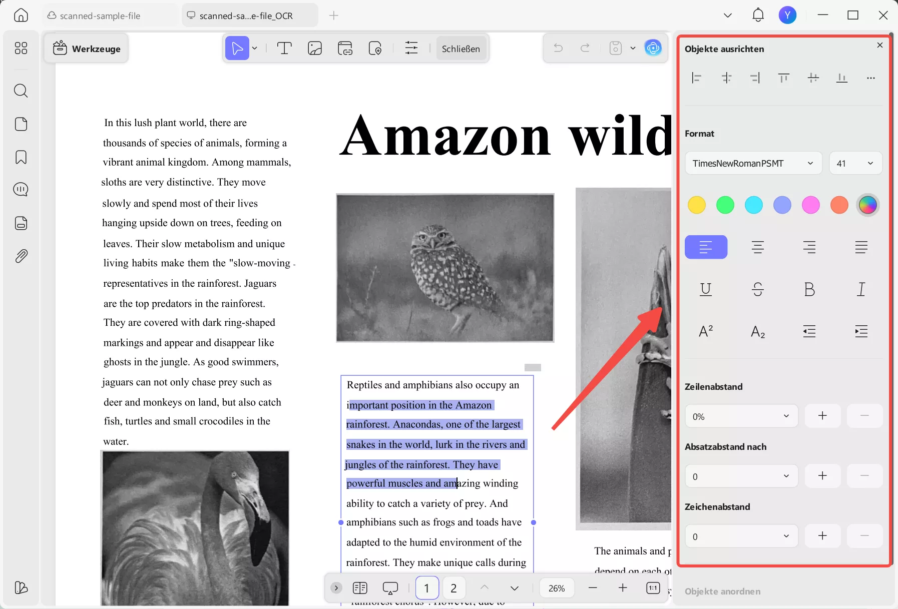 Text-Eigenschaften-Fenster