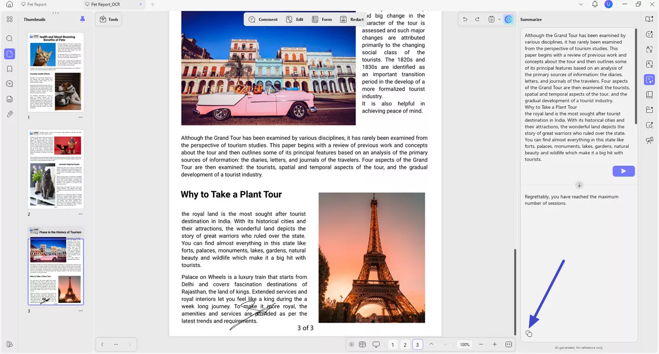 copy generated summary by tool