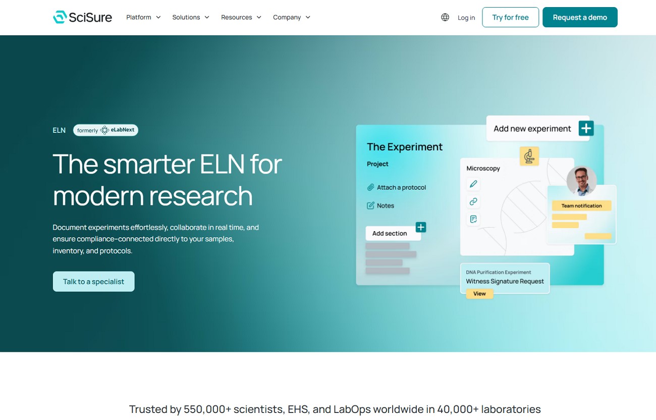 electronic lab notebook scisure eln