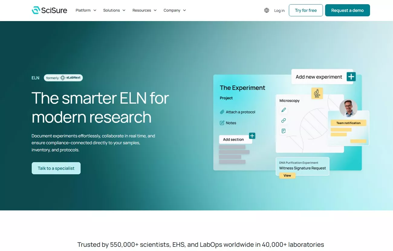 electronic lab notebook scisure eln
