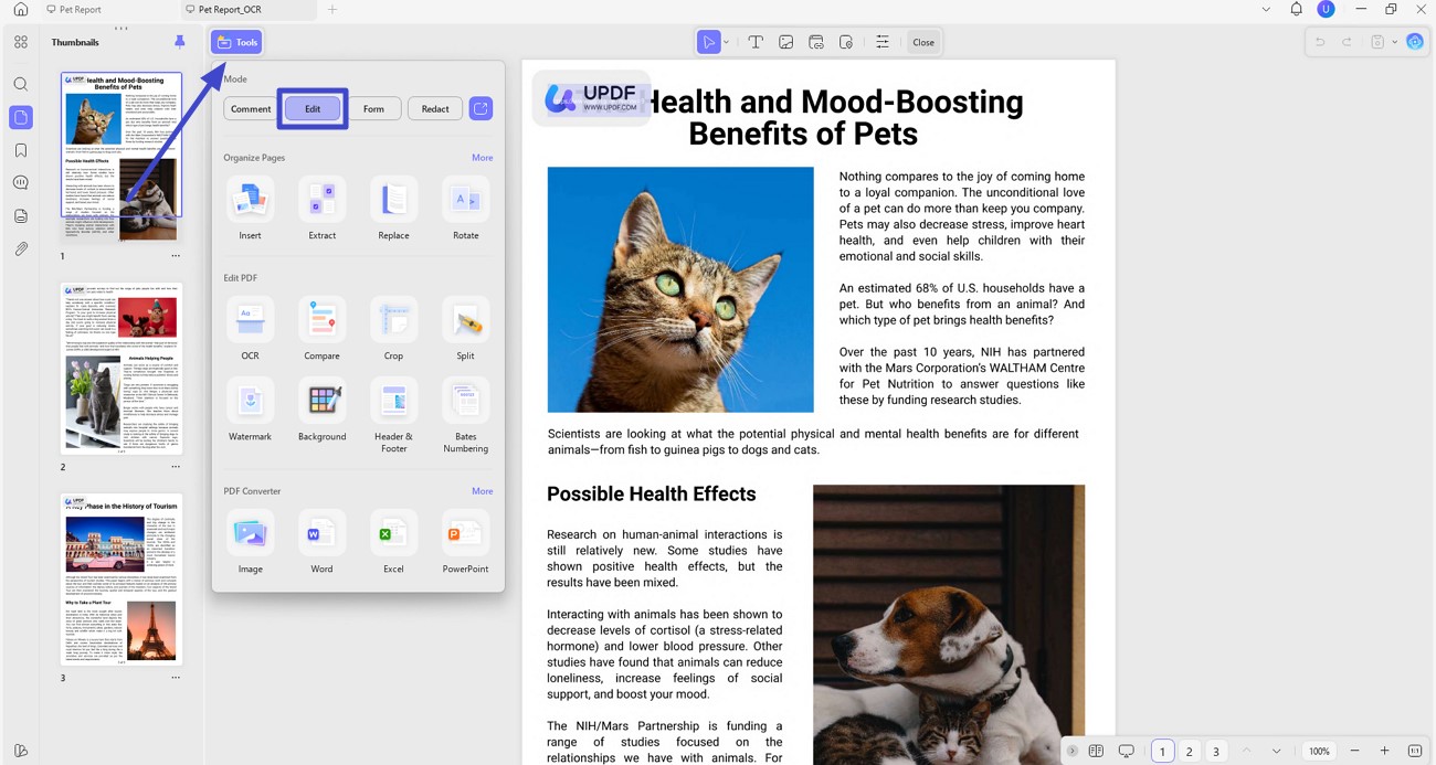 access updf edit feature