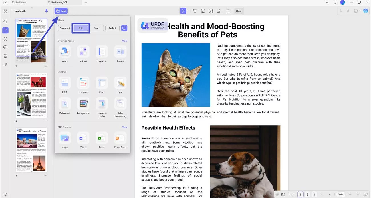 access updf edit feature