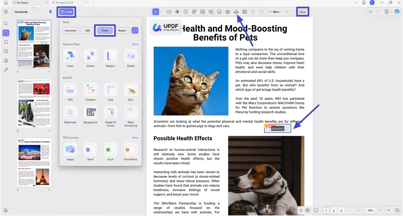 choose updf form feature