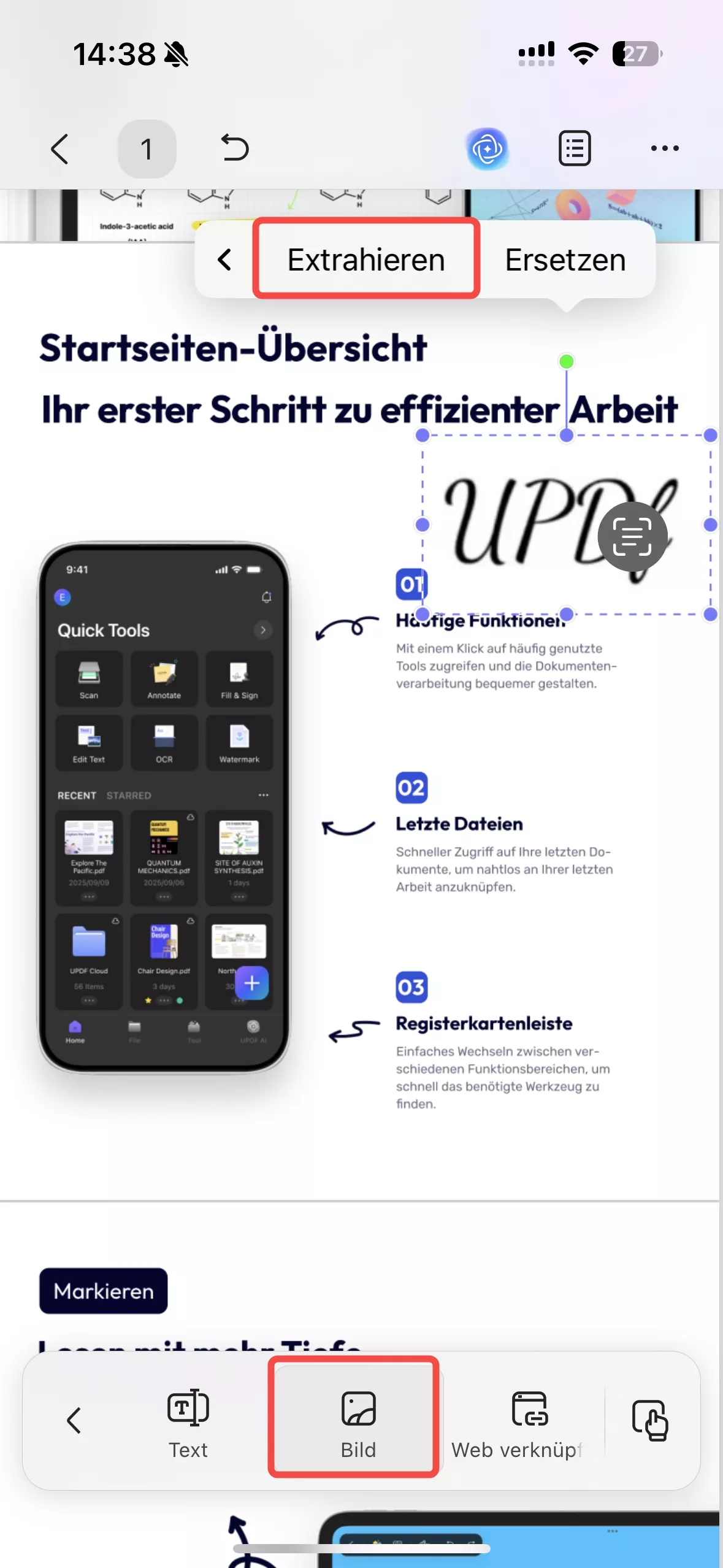 Extrahieren Sie die mobile Signatur aus der UPDF-Datei.