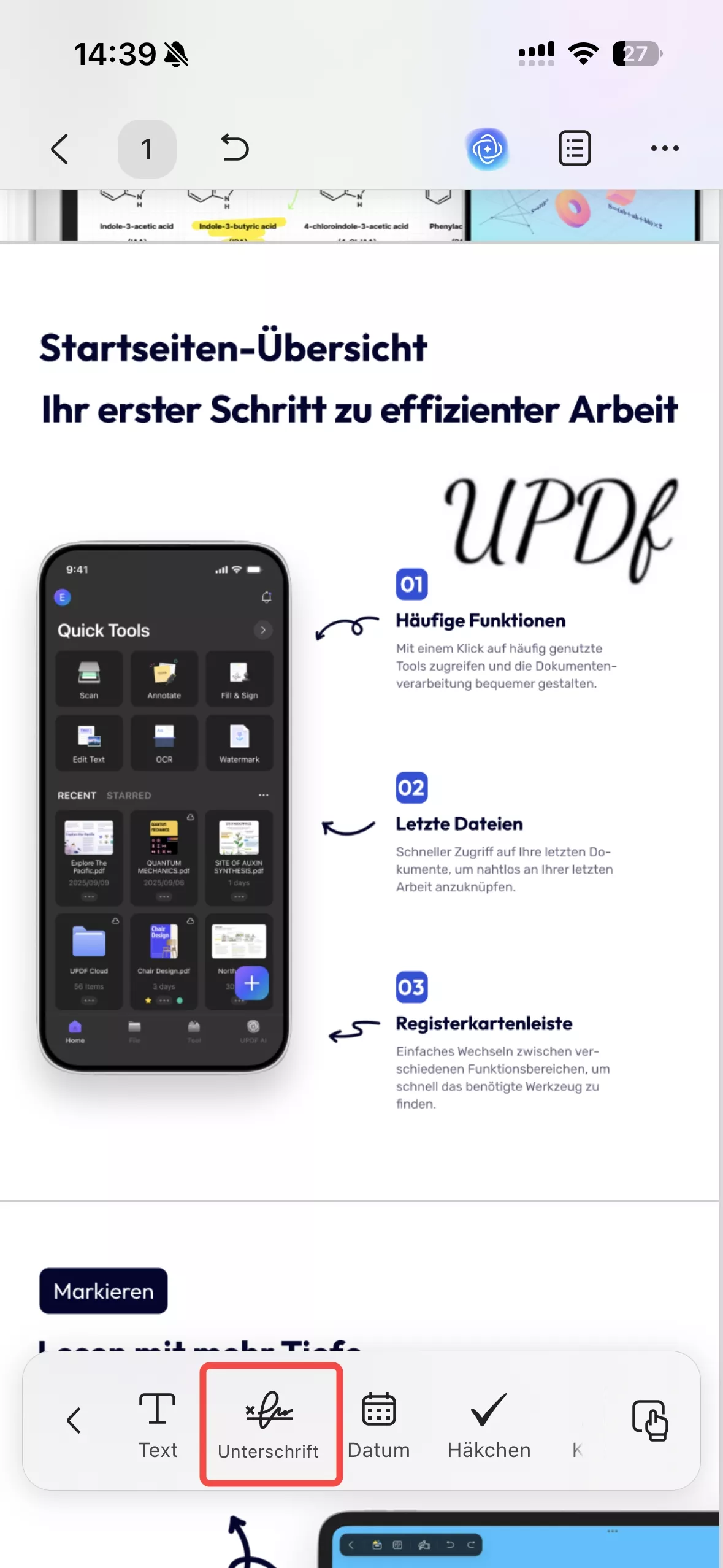 Scan-Signatur UPDF Mobile Kamera