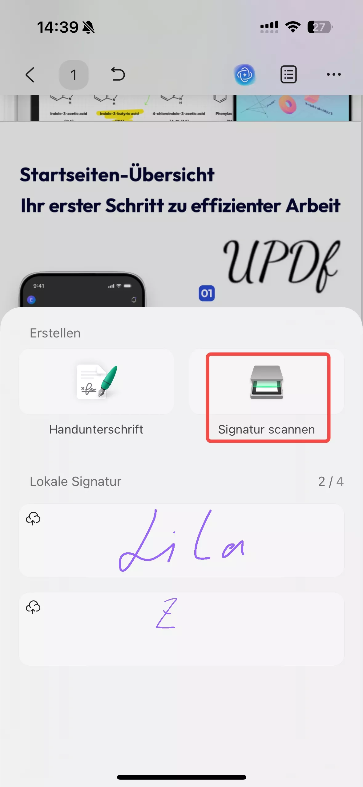 Scan-Signatur UPDF Mobile Kamera