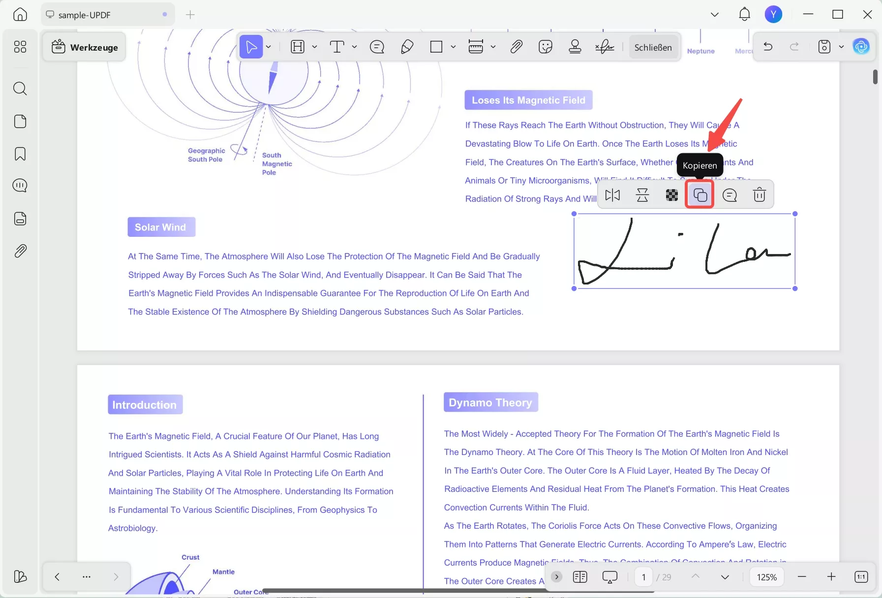 Handschriftliche Unterschrift kopieren updf Desktop