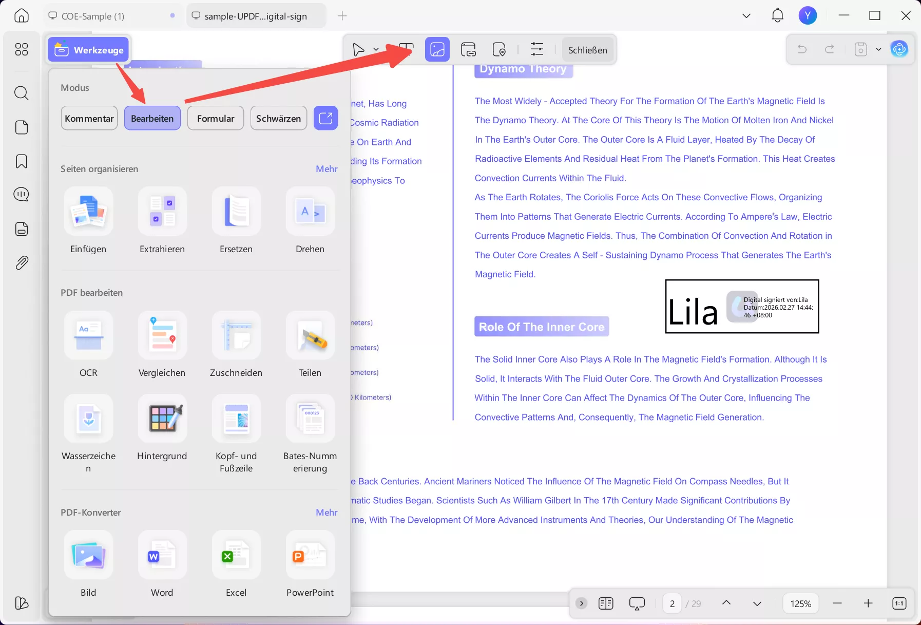 Screenshot-Bild einfügen Digitale Signatur