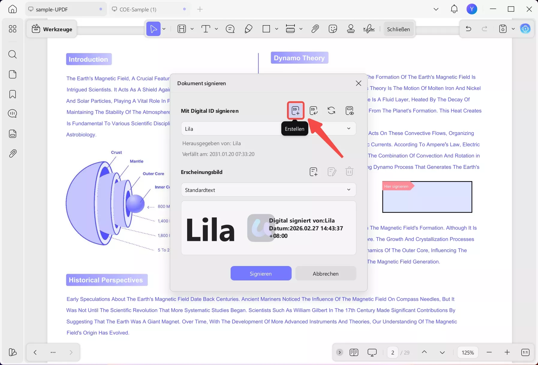 Neue digitale ID-Signatur generieren updf