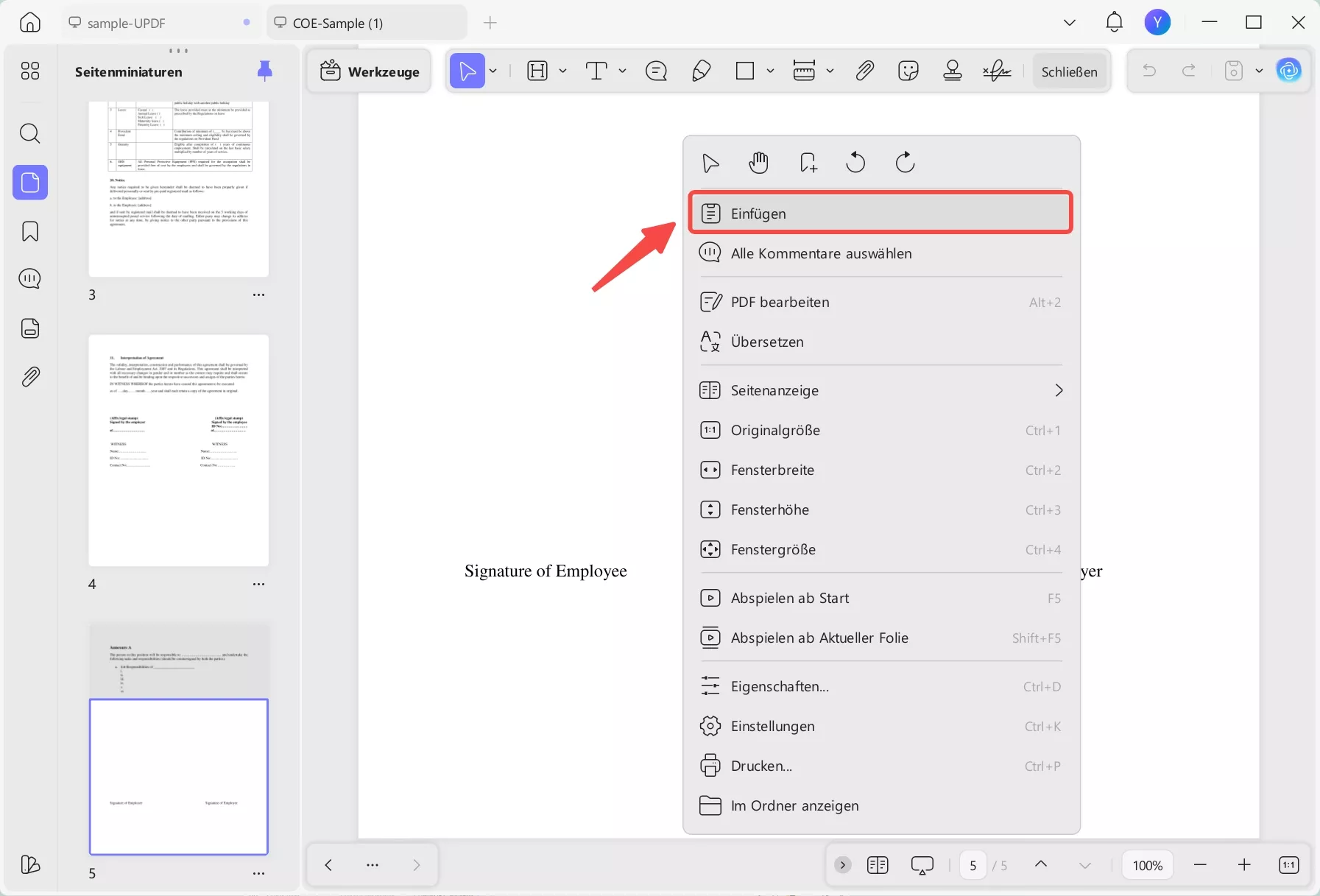 Paste updf signature other document
