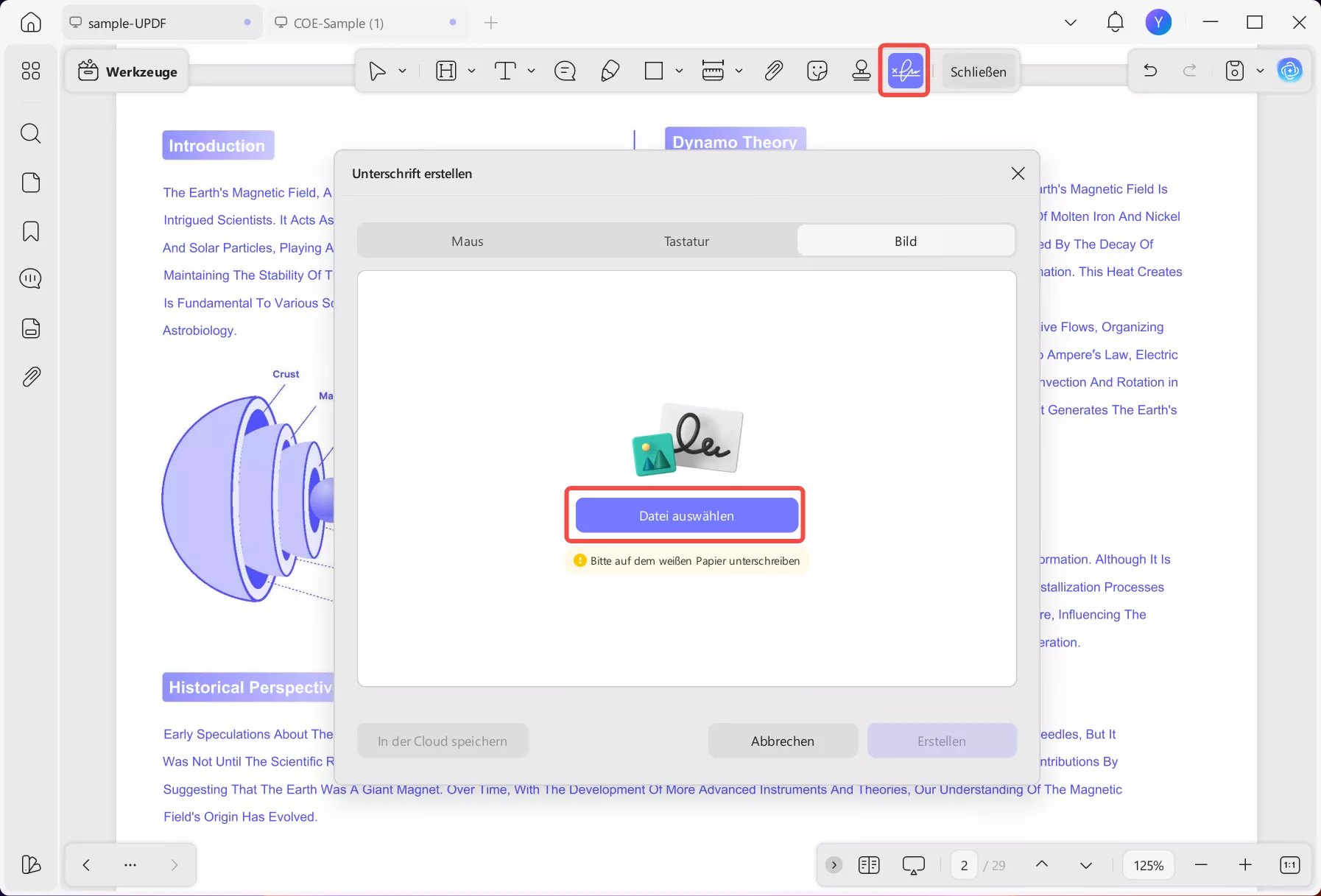 updf Desktop-Signaturfunktion