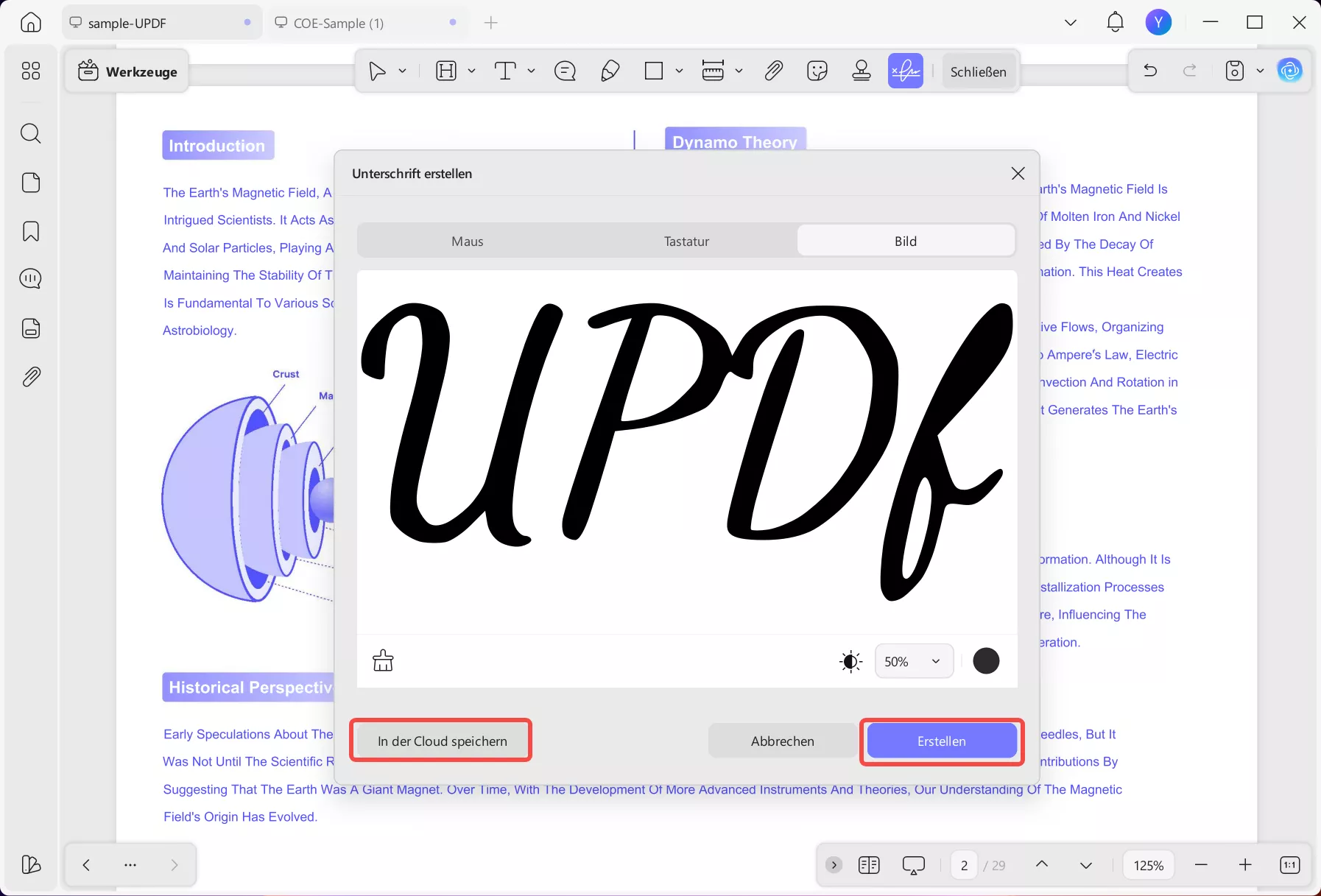 Bildsignatur importieren updf