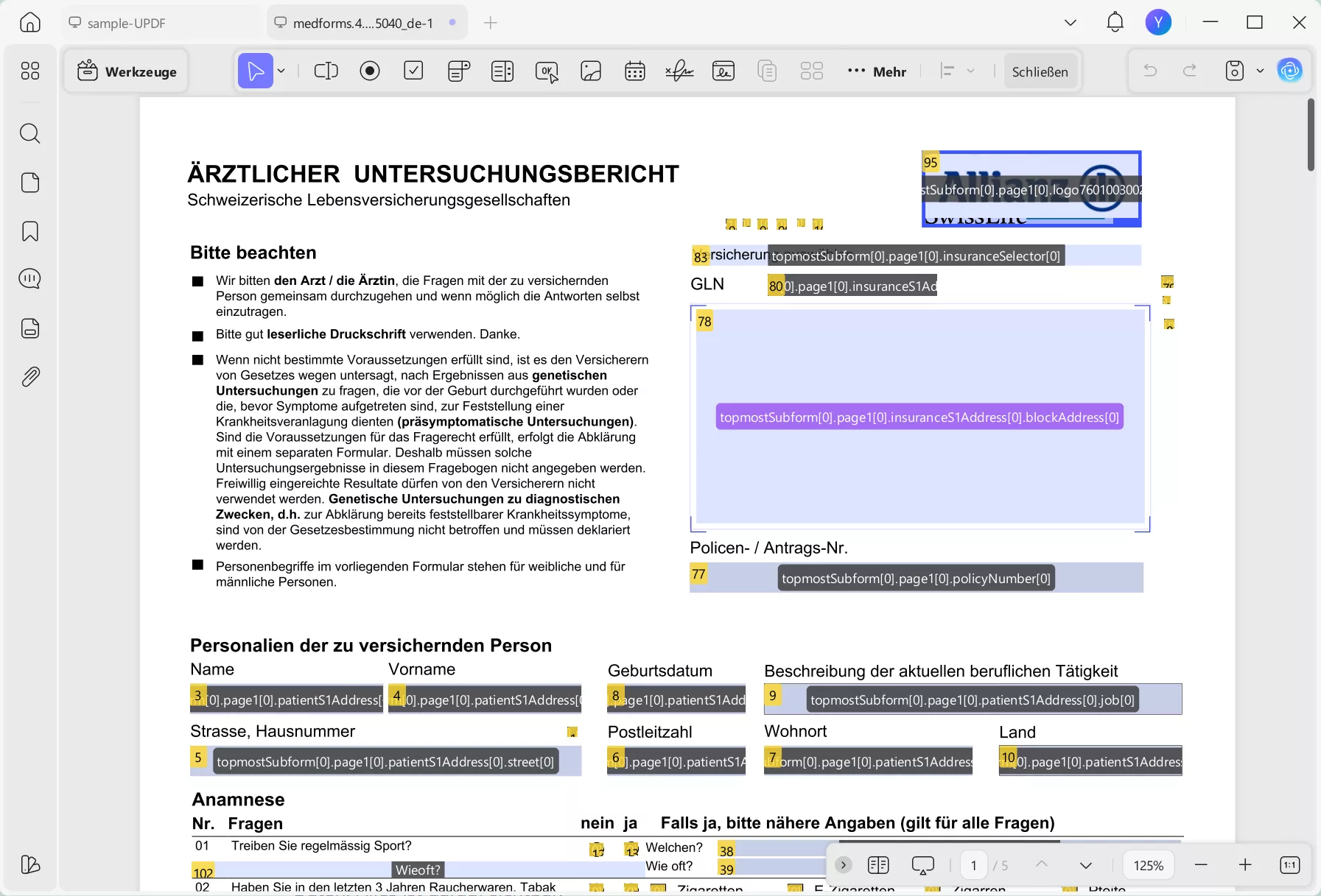 PDF-Formularfelder sichtbar updf