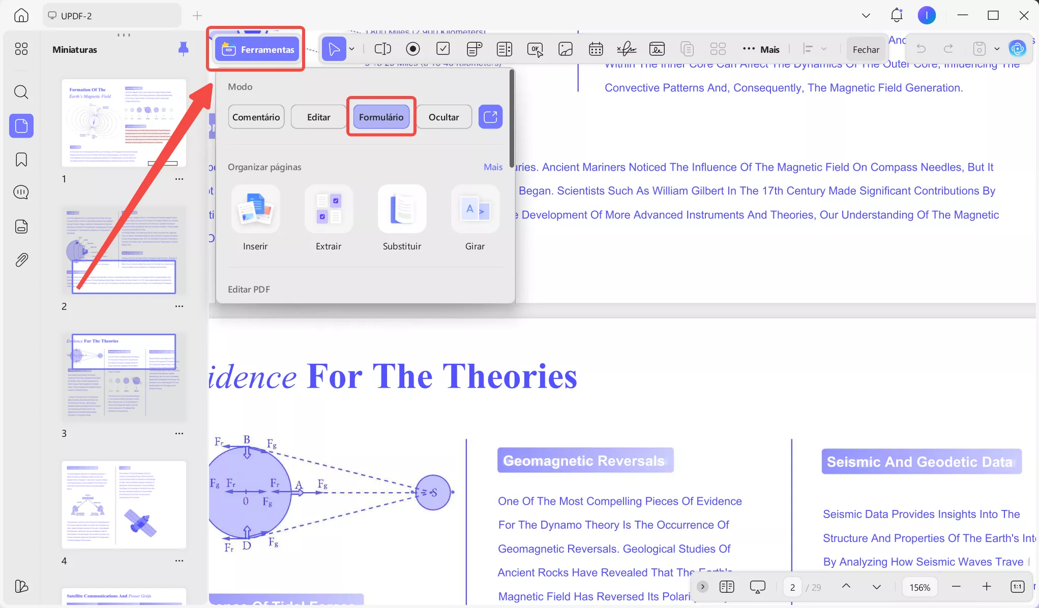 Selecionar a opção de formulário nas ferramentas