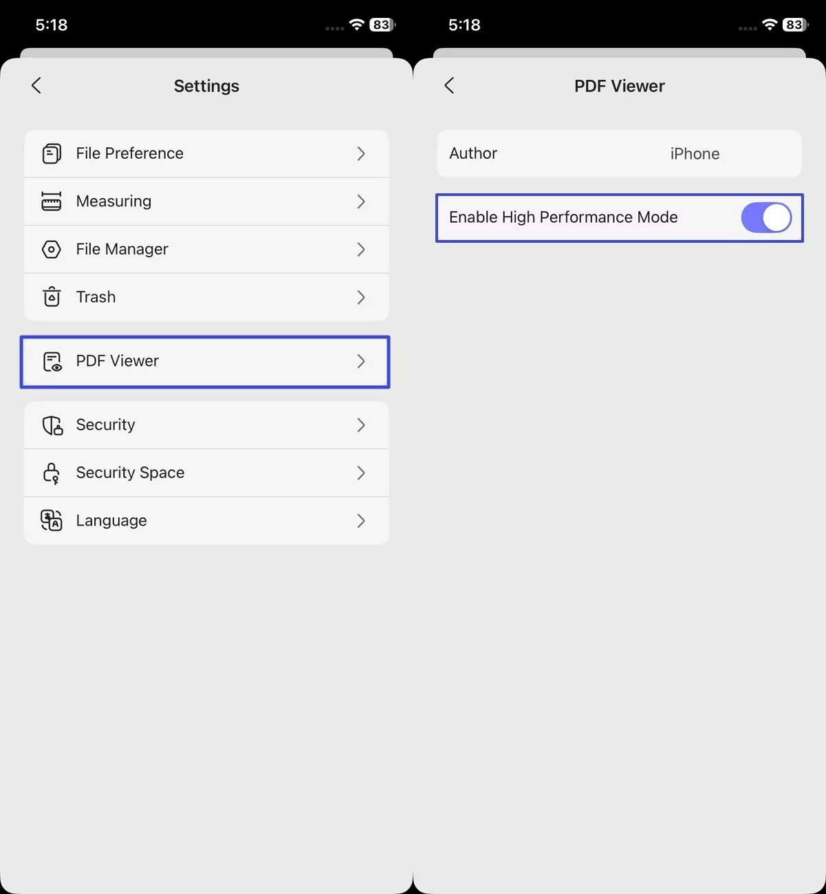 enable high performance mode updf