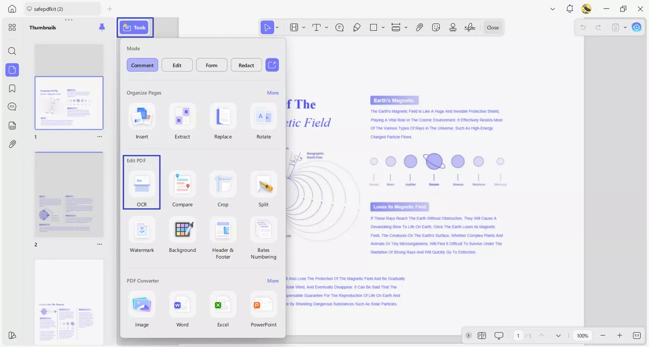 access updf ocr feature