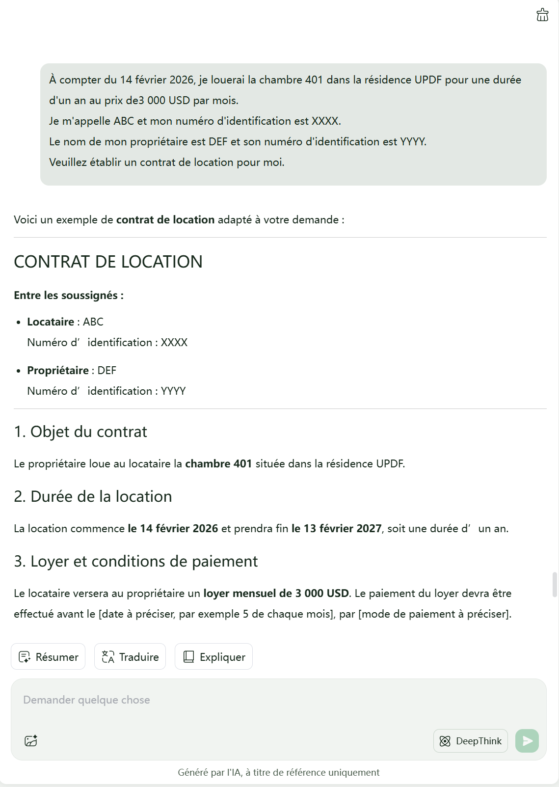 UPDF AI Générateur de contrat de location