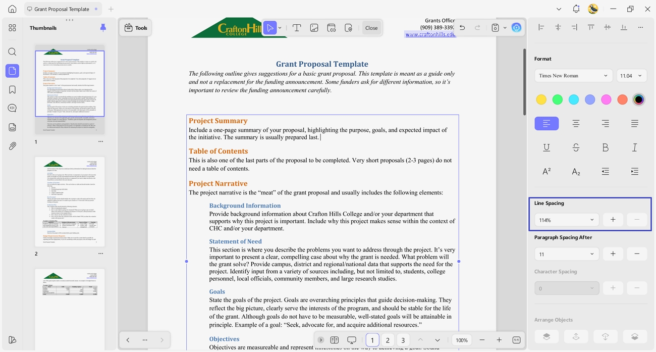 grant proposal pdf format adjustment