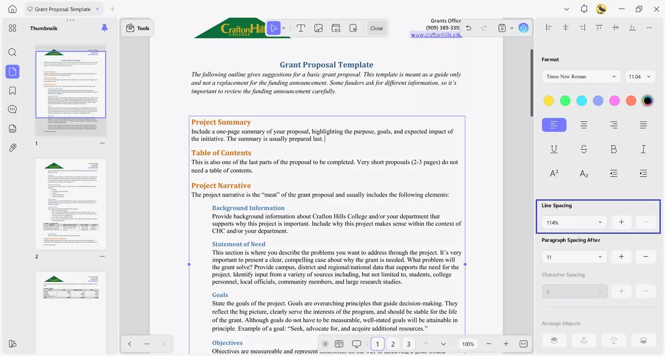 grant proposal pdf format adjustment