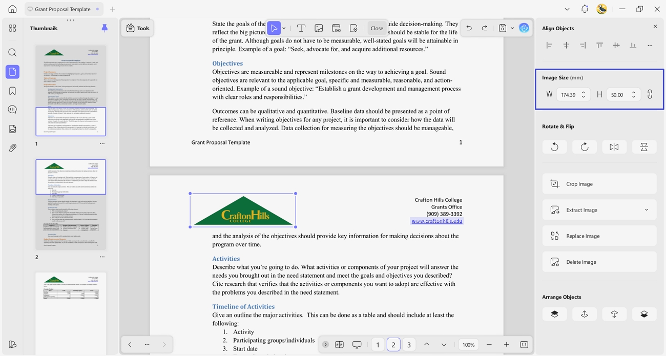 fix image size grant proporal pdf