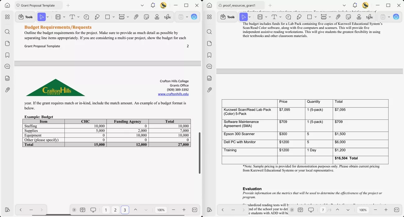 switch split screen view compare budgets