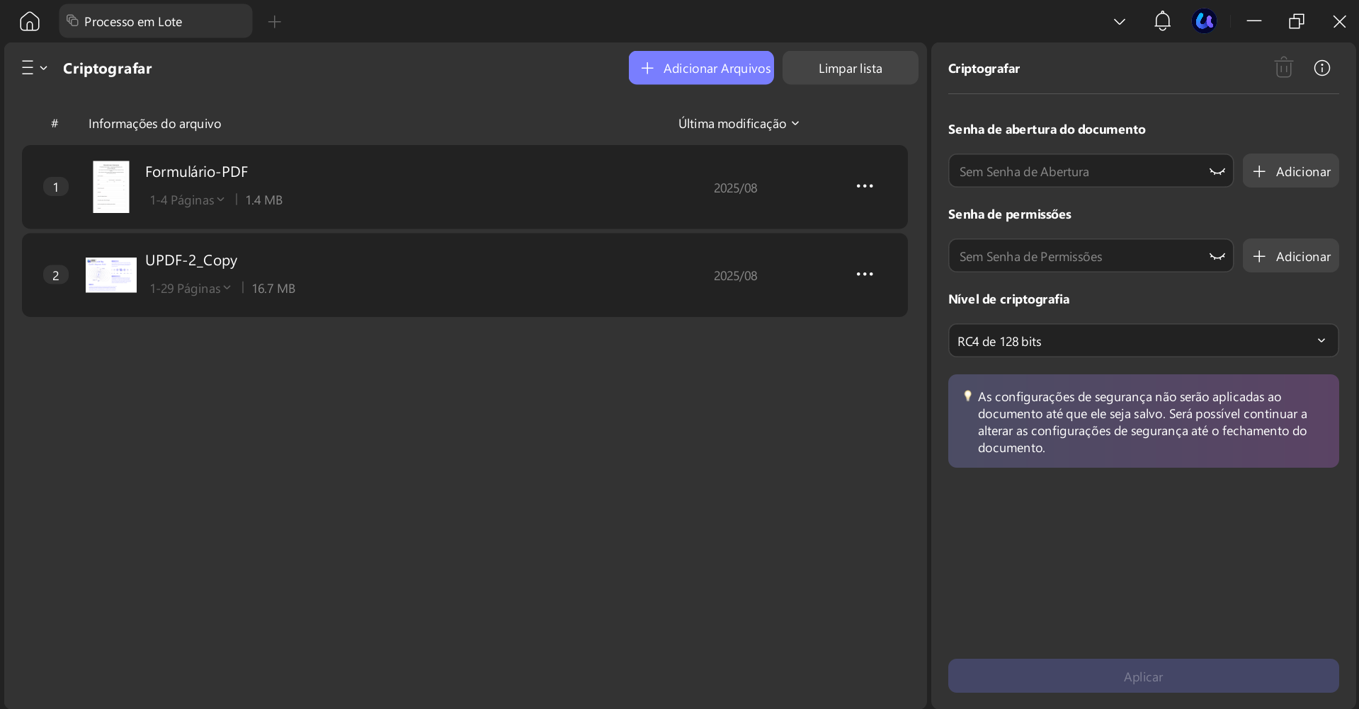 Criptografar vários PDFs em lote