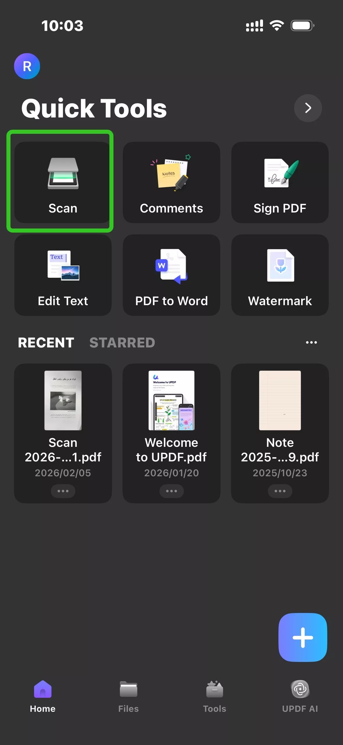 وبدلاً من ذلك، يمكنك أيضًا النقر على “Scan Document” من الواجهة الرئيسية للتطبيق أو اختيار “Tools > File”.