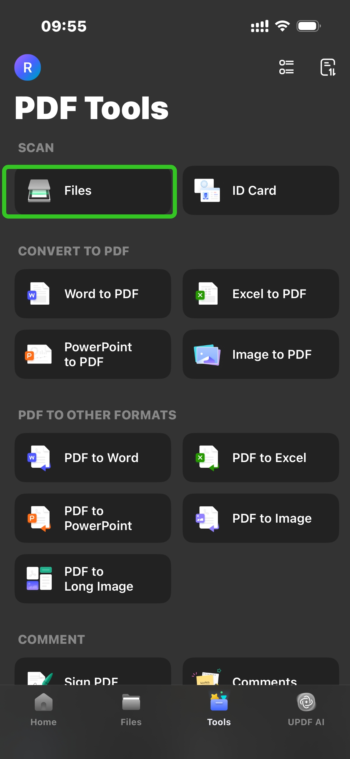 وبدلاً من ذلك، يمكنك أيضًا النقر على “Scan Document” من الواجهة الرئيسية للتطبيق أو اختيار “Tools > File”.