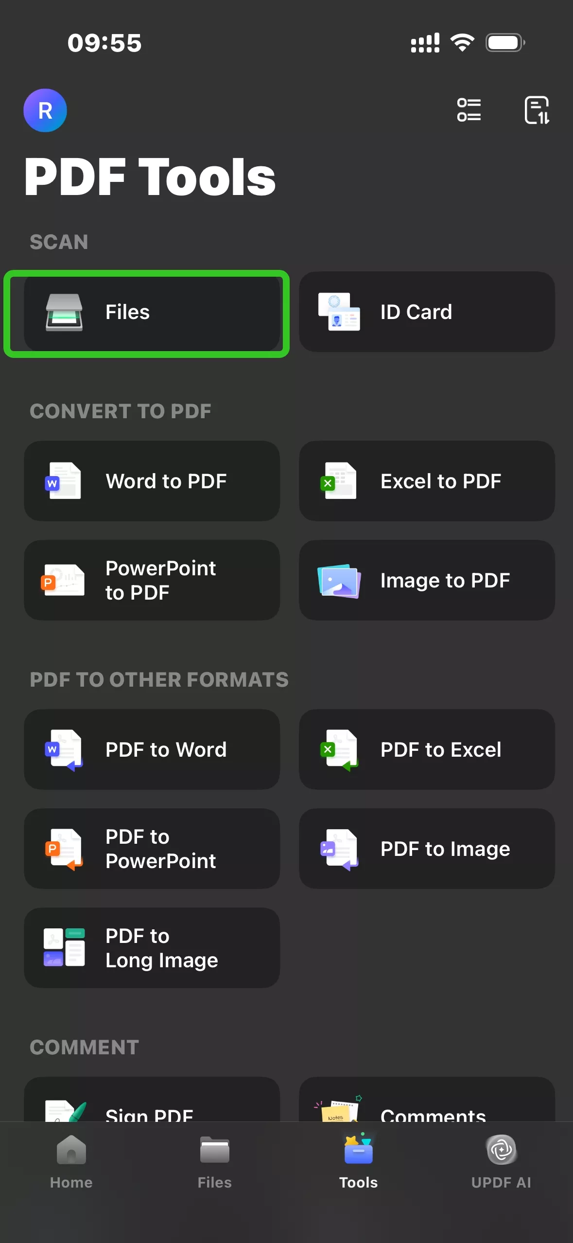 وبدلاً من ذلك، يمكنك أيضًا النقر على “Scan Document” من الواجهة الرئيسية للتطبيق أو اختيار “Tools > File”.