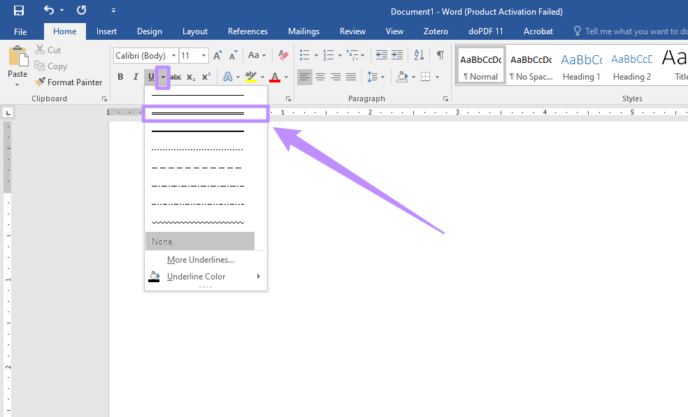 select double underline in word