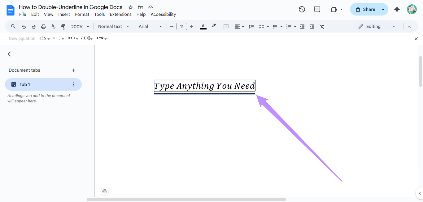 type text with double underline