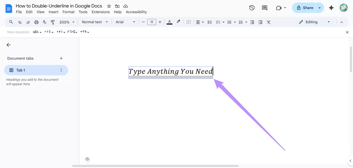 type text with double underline