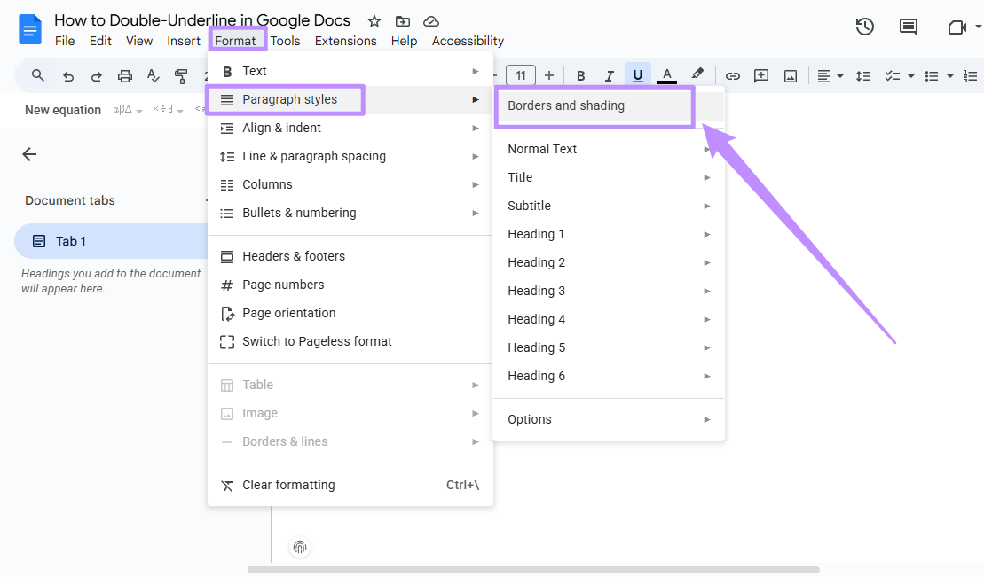 select borders and shading under paragraph styles