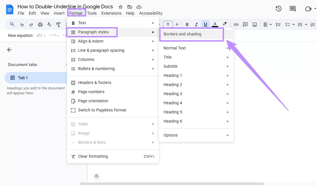 select borders and shading under paragraph styles