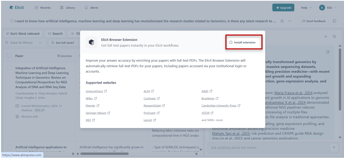 installing extension to download paper in Elicit