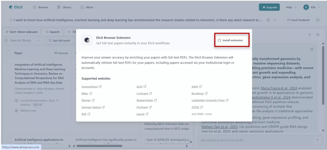 installing extension to download paper in Elicit