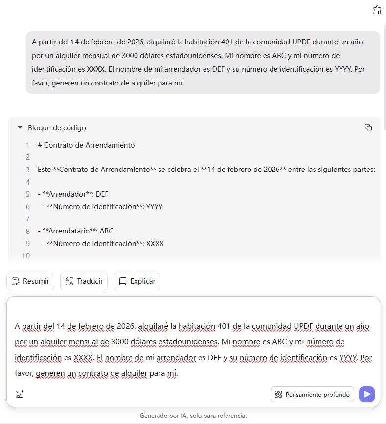 Generador de contratos de arrendamiento con IA de UPDF