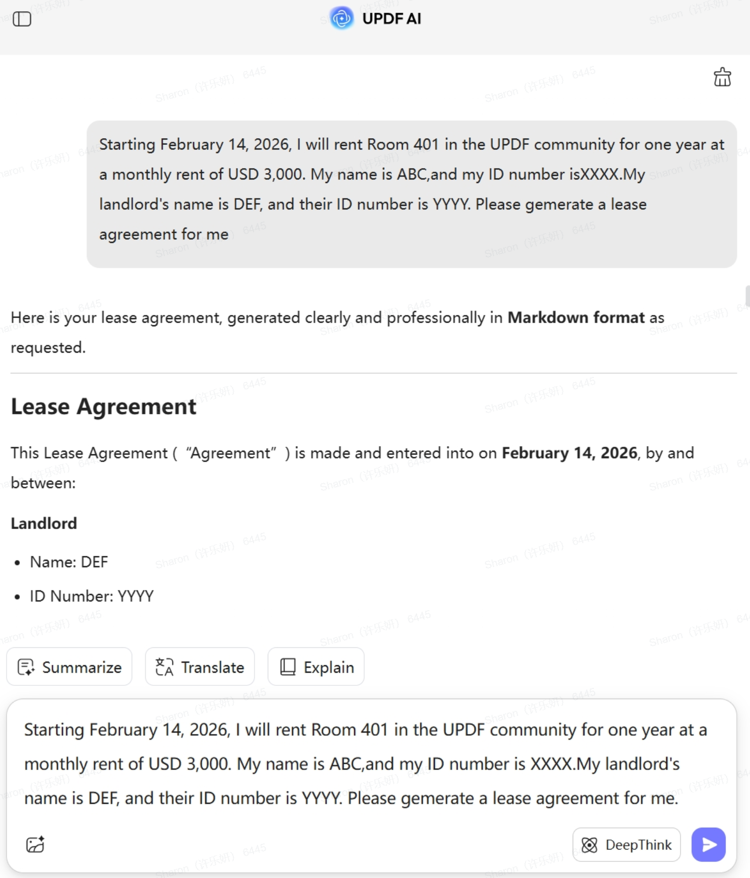 UPDF AI lease agreement generator