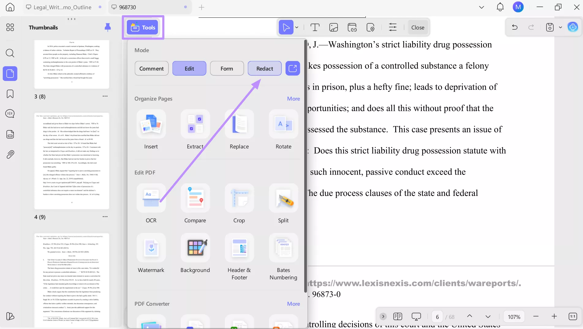 enter the redact feature