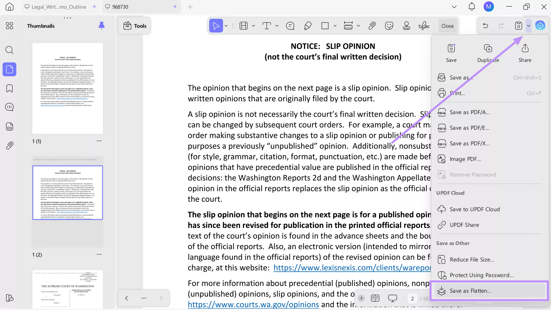 tap on save as flatten