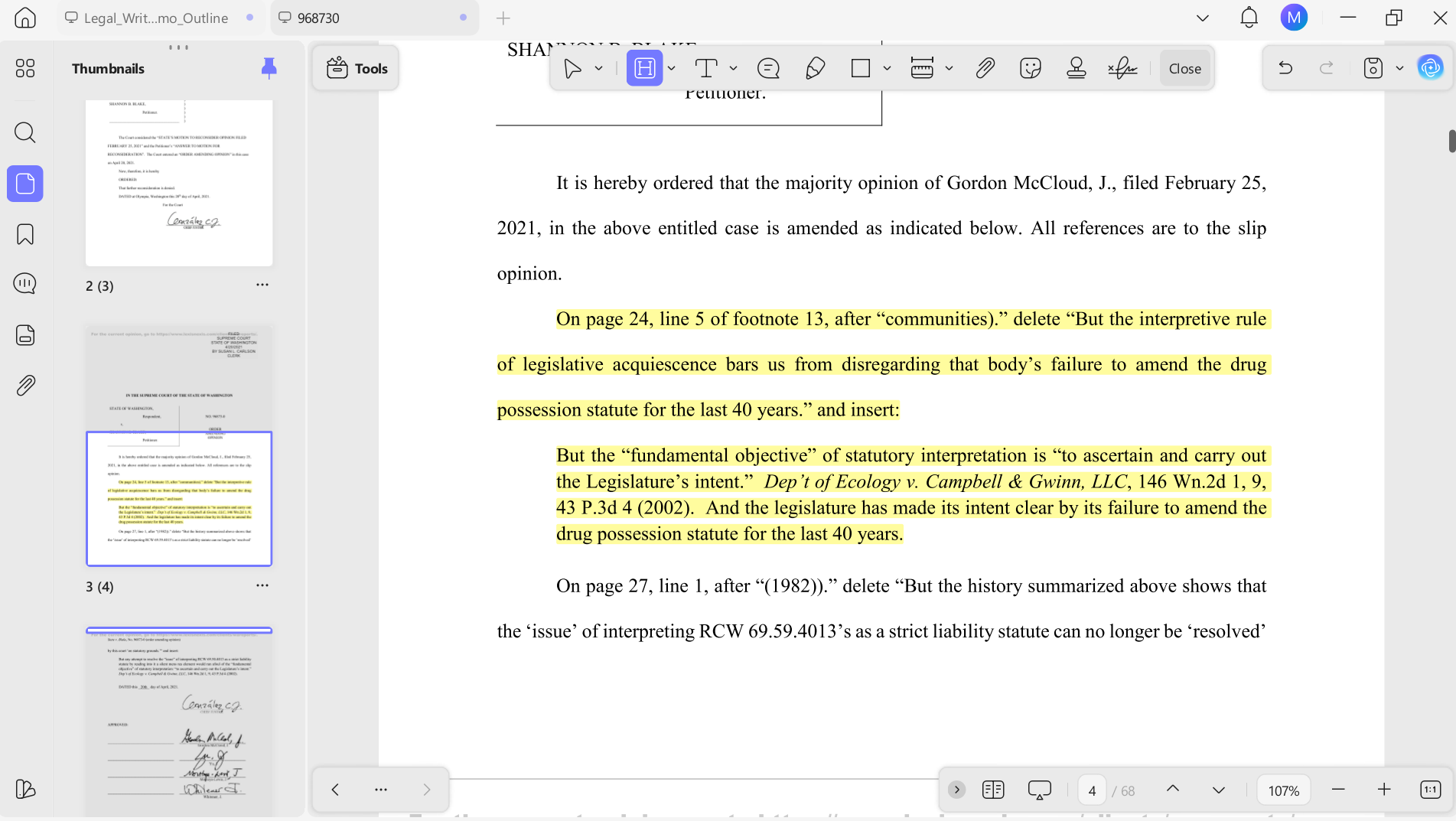 annotate legal memo file