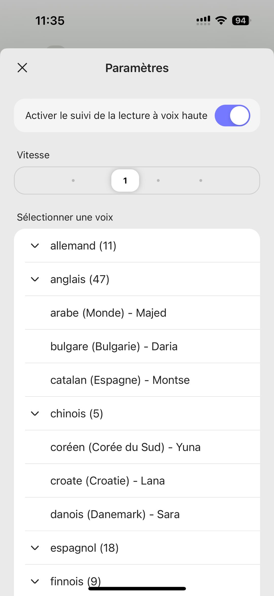 lecture à voix haute sur updf ios