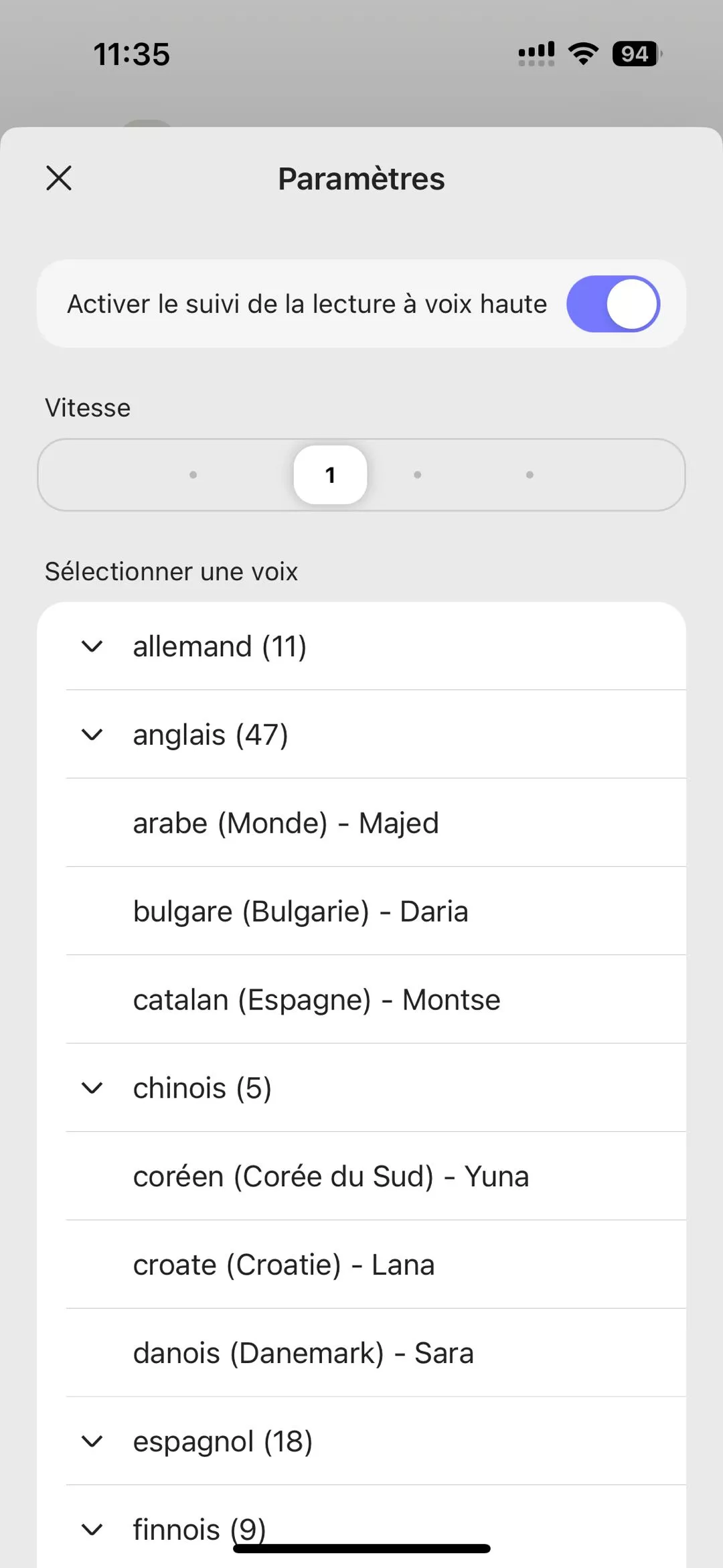 lecture à voix haute sur updf ios